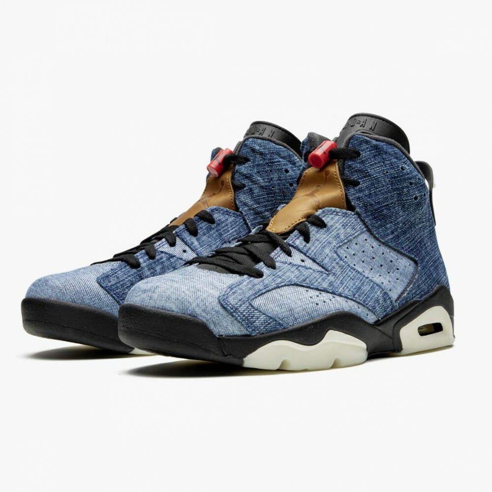 Air Jordan 6 Retro Washed Denim Unisex Basketball Shoes 384664 060 Black-SailVarsity Red AJ6 Black Jordan Sneakers (2)-1000x1000