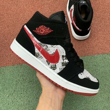 Air Jordan 1 Mid Black Red Pictorial