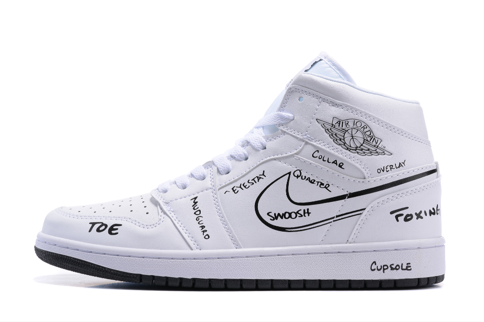 Air Jordan 1 Mid GS White Black Schematics