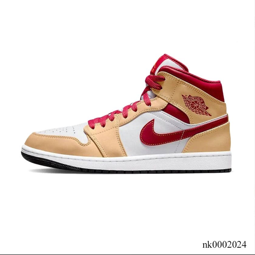 Air Jordan 1 Mid Beige White Red Shoes Sneakers