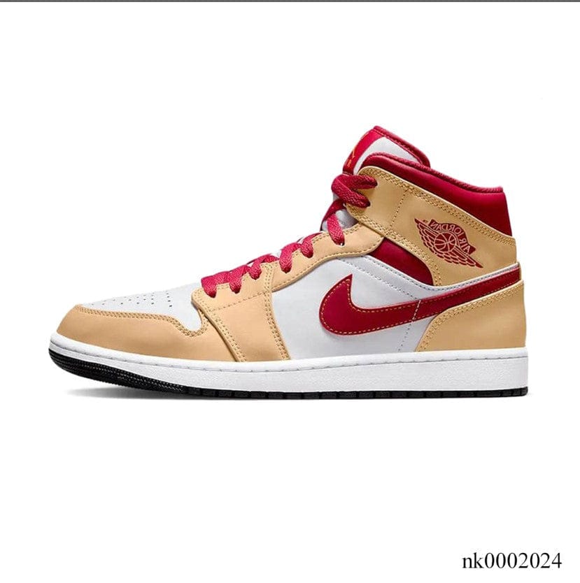 Air Jordan 1 Mid Beige White Red Shoes Sneakers