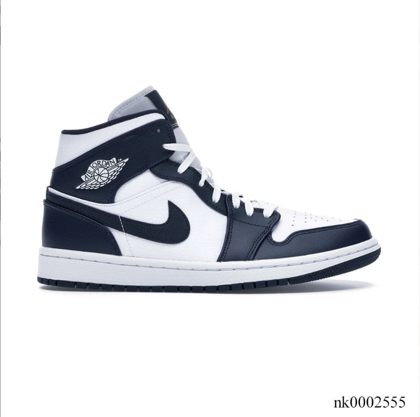 Air Jordan 1 Mid White Metallic Gold Obsidian Shoes Sneakers