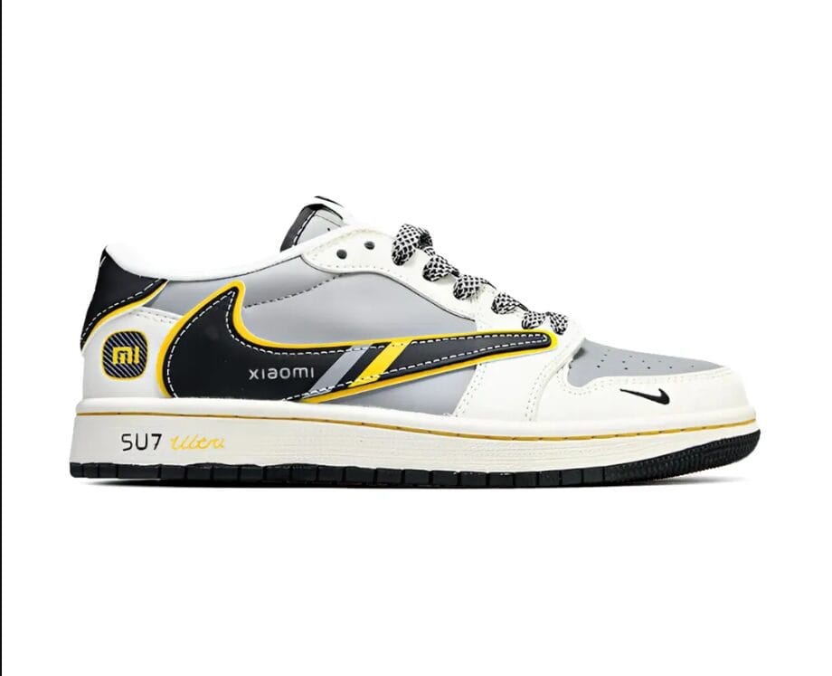 Travis Scott x Xiaomi x AJ 1 Low SP OG Light Grey Black Yellow Shoes Sneakers