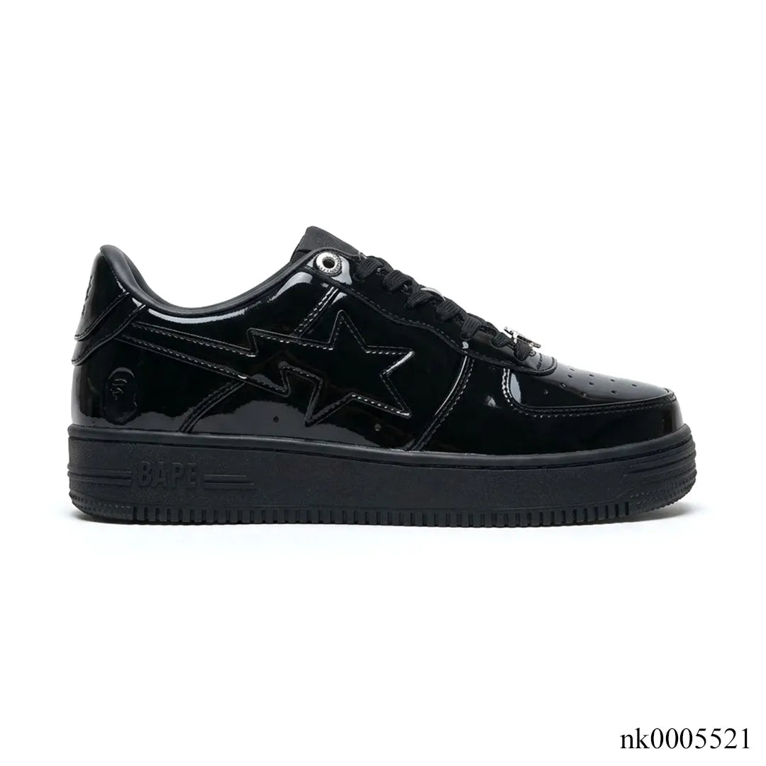 A Bathing Ape Bape Sta Low Patent Black Shoes Sneakers