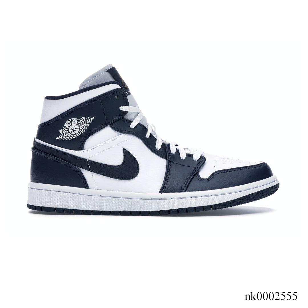 Air Jordan 1 Mid White Metallic Gold Obsidian Shoes Sneakers