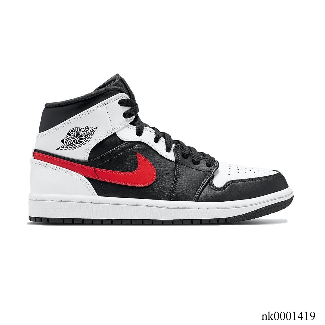 Air Jordan 1 Mid Black Chile Red White Shoes Sneakers